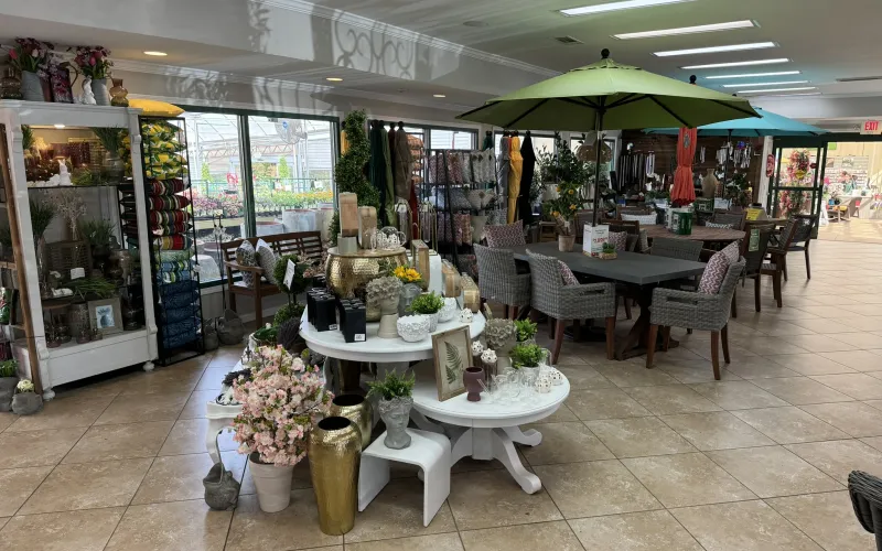 a large room with tables and chairs