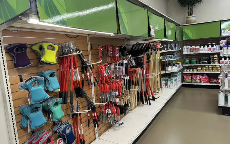 a store with many backpacks