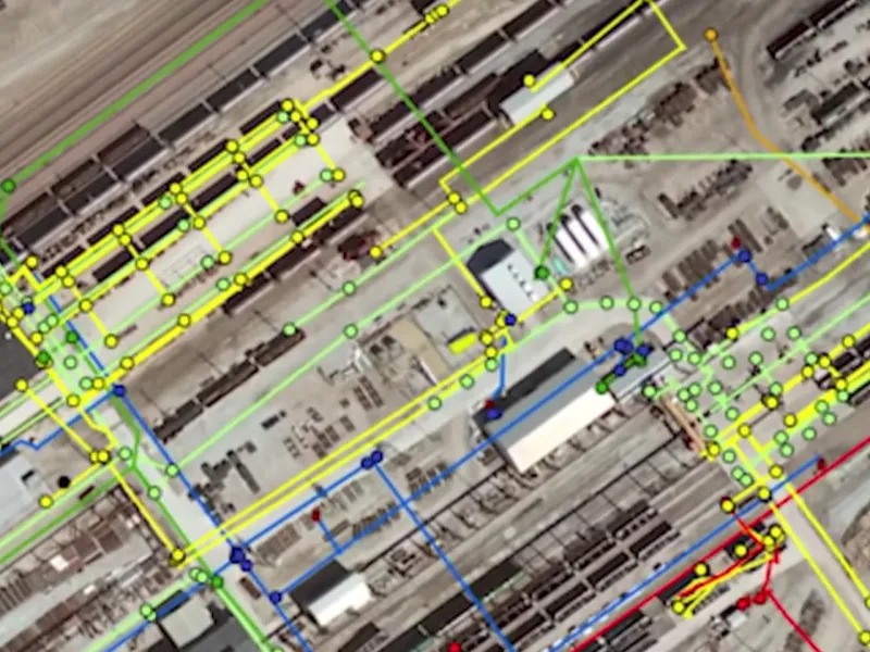 Utility mapping topographic view of building with utility location markers