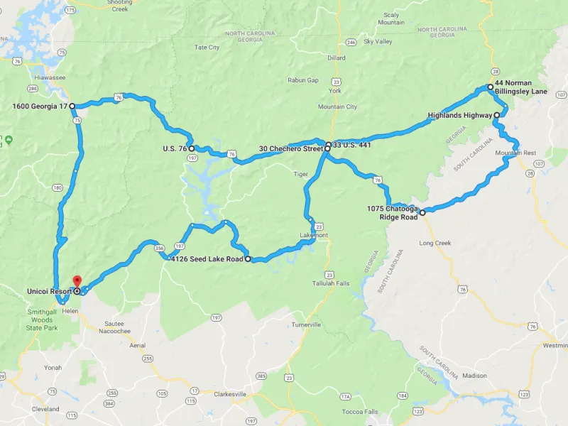 Warwoman to Lakes Route Map Drives