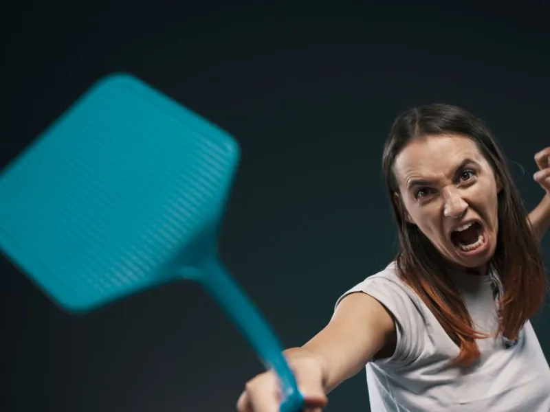 woman swatting a flyswatter