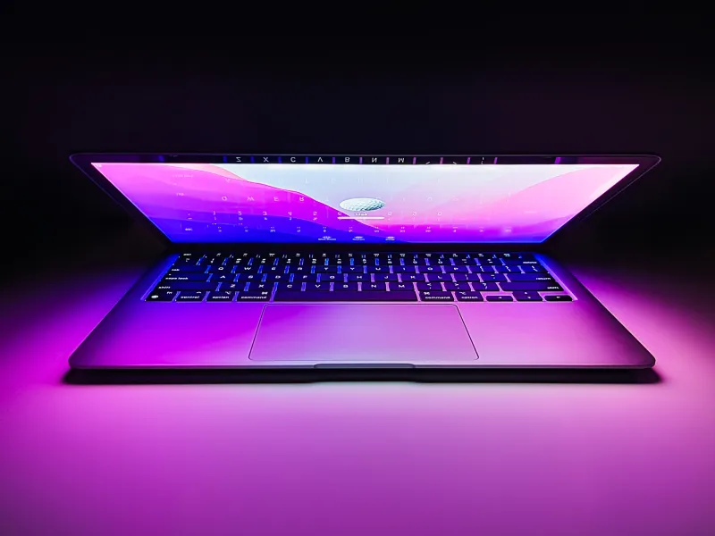 a laptop on a pink surface