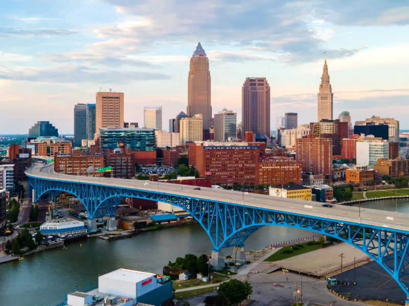 a bridge over a river in a city