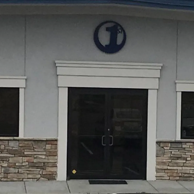 a building with a door and windows