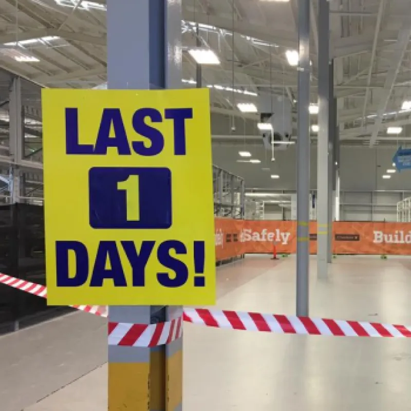a sign in a warehouse