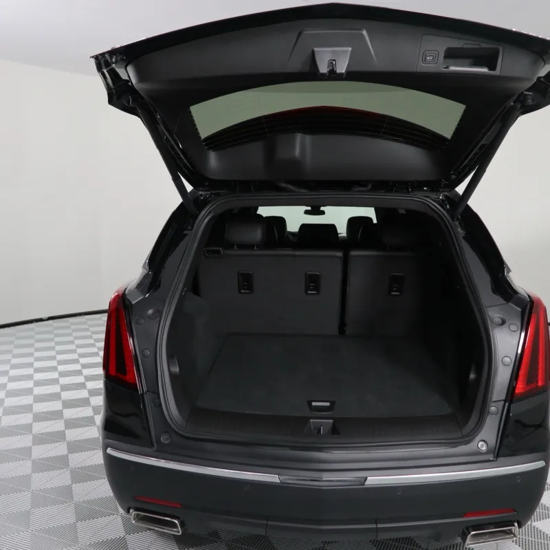 Interior view of an SUV with the trunk open, showcasing ample cargo space and a sleek design.