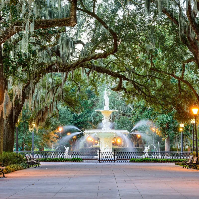 a fountain in a park
