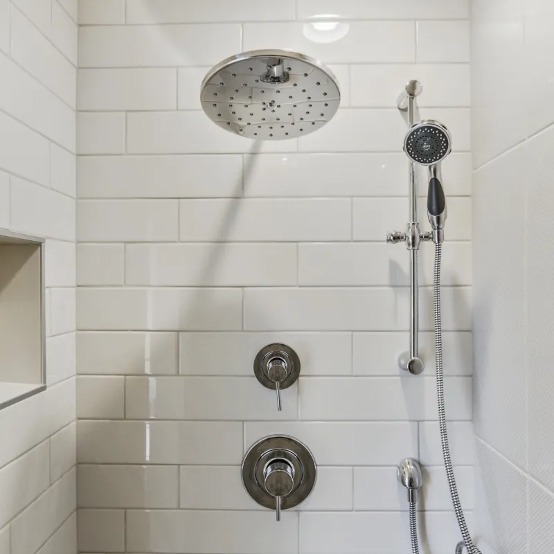 a shower with a clock