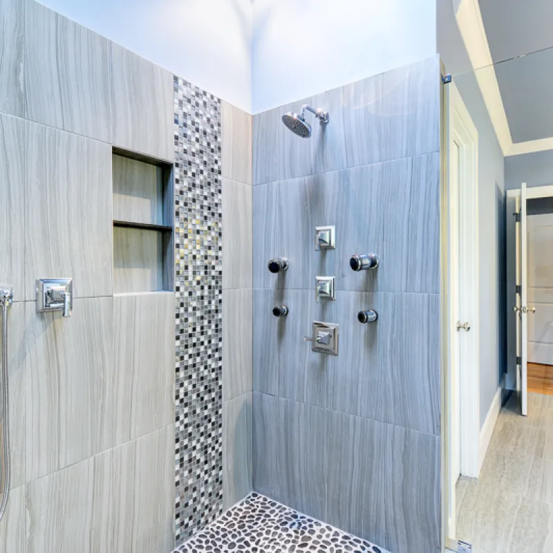 a shower with a glass door