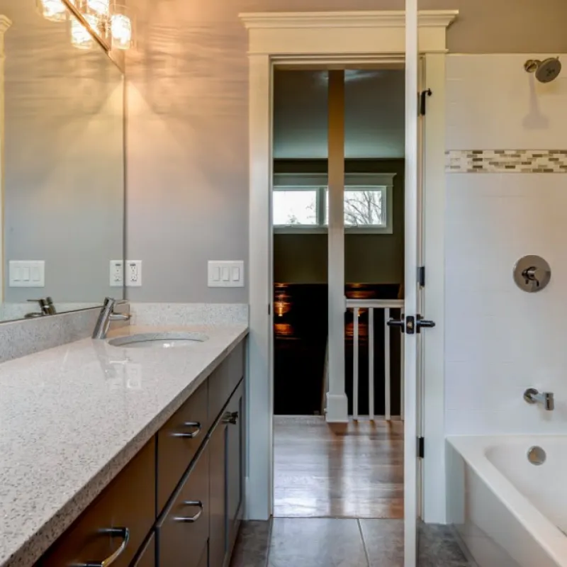 a bathroom with a large tub