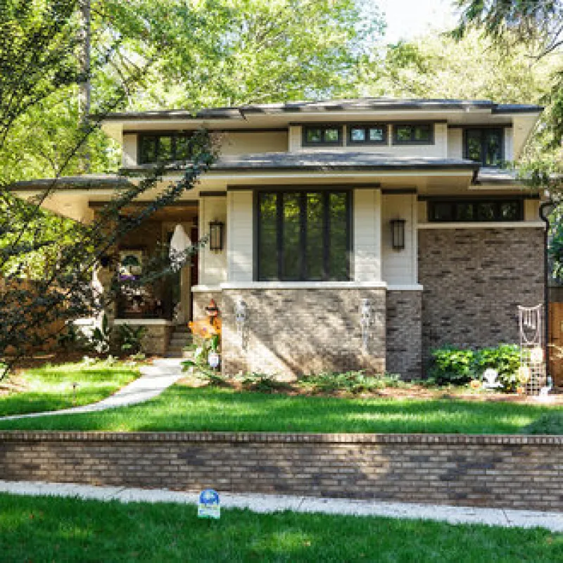 a house with trees around it
