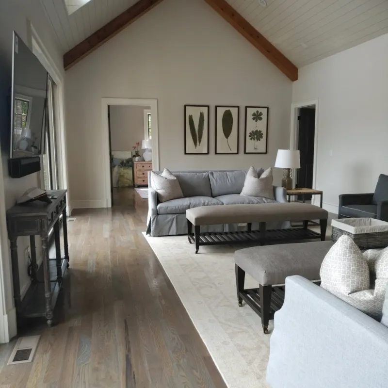 a living room with a wood floor
