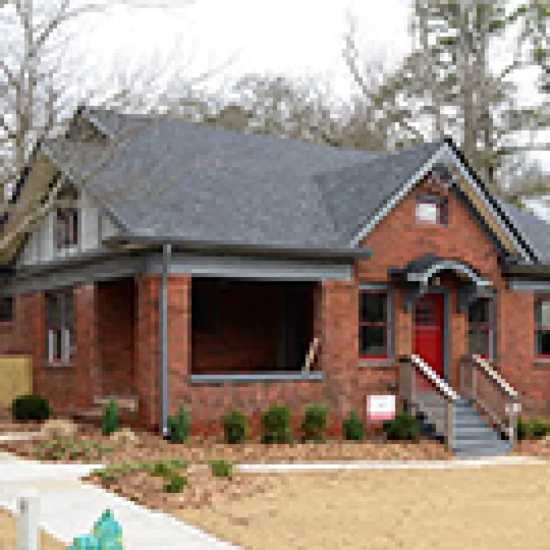 a brick building with a staircase