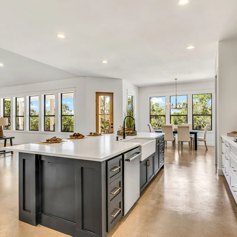 a kitchen with a large island