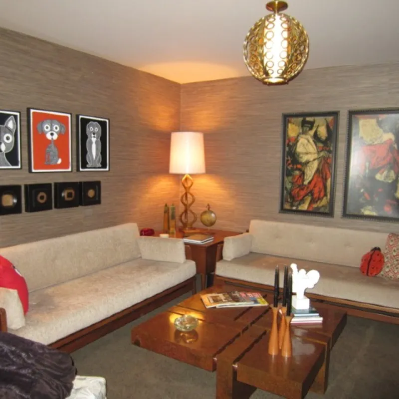 a living room with a couch and a coffee table