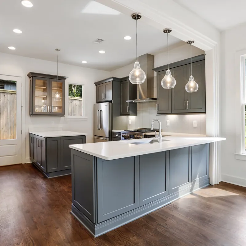 a kitchen with a large island