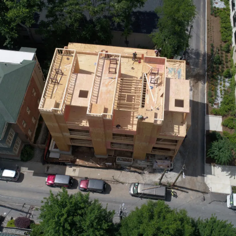 a building with a parking lot