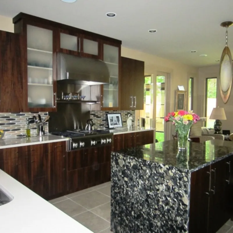 a kitchen with a large island