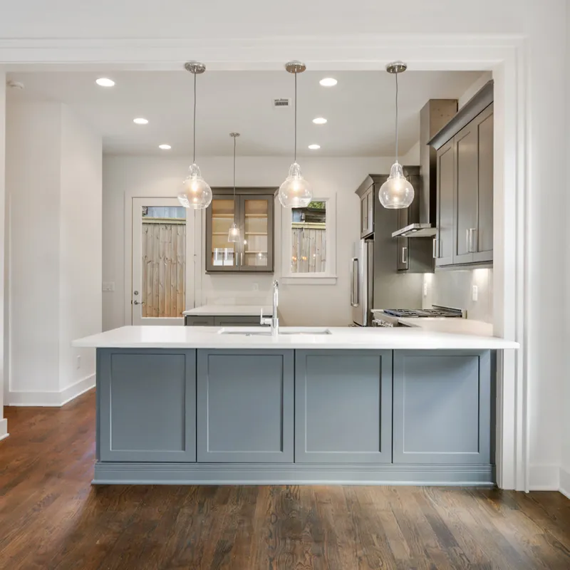 a kitchen with a large island