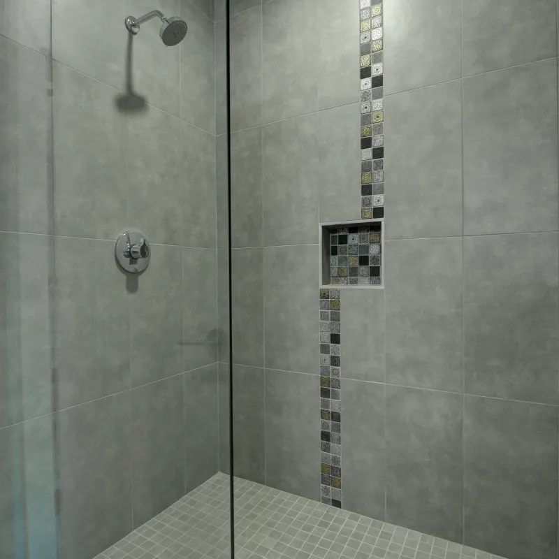 a shower with a glass door