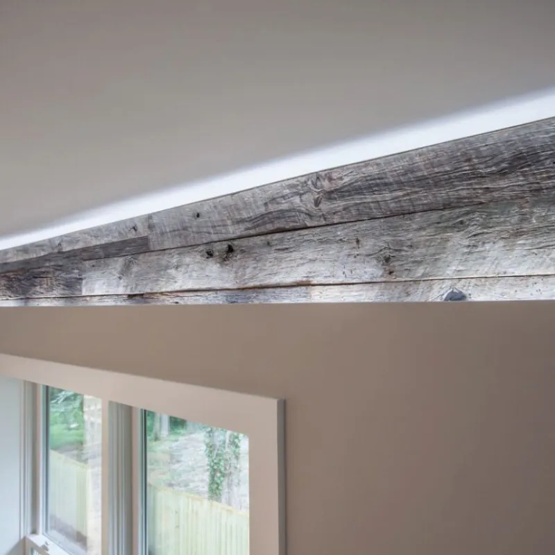 a ceiling with a wood frame