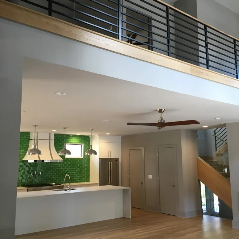 a bathroom with a large window