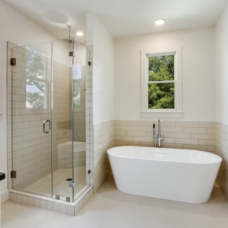 a bathroom with a glass shower