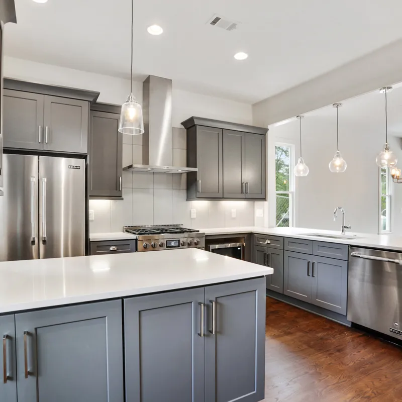 a kitchen with stainless steel appliances