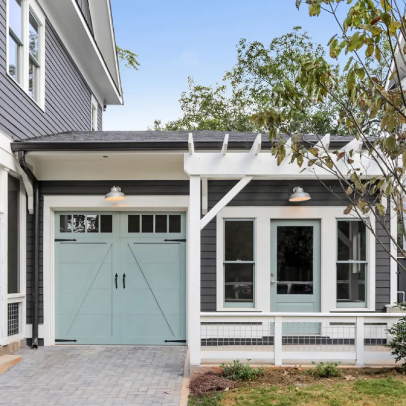 a house with a blue door
