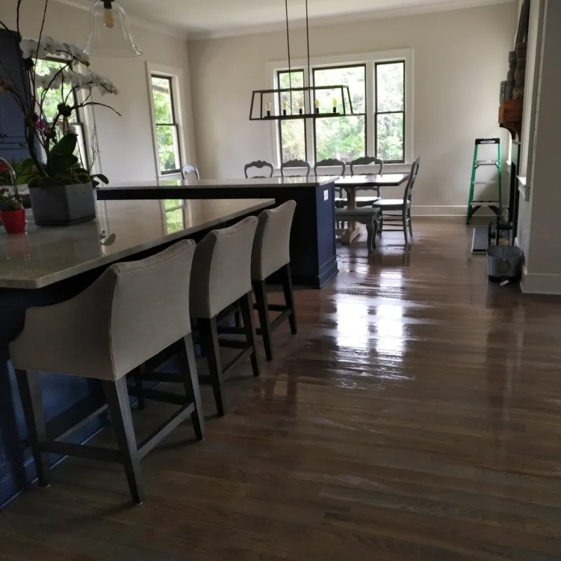 a room with a table and chairs