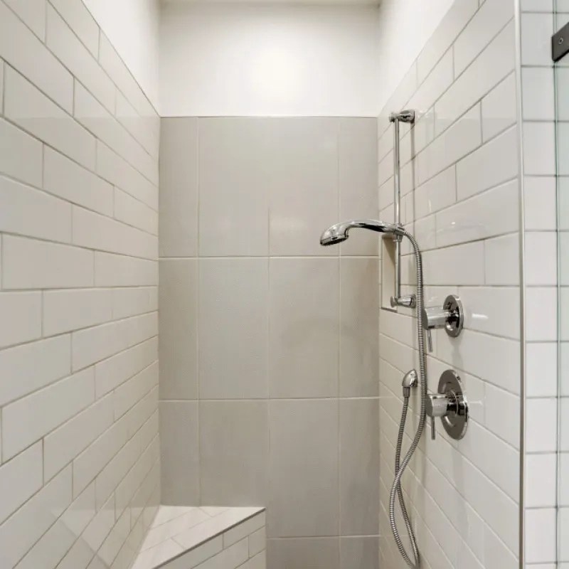 a shower with a glass door