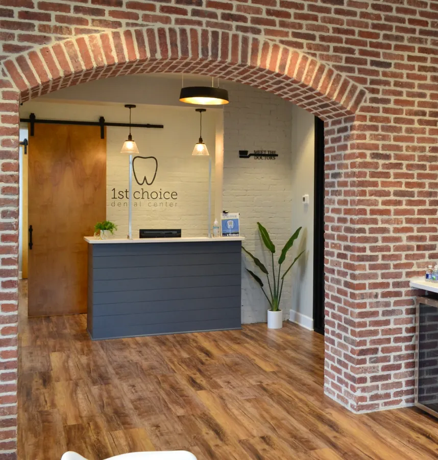 interior dental office with brick wall
