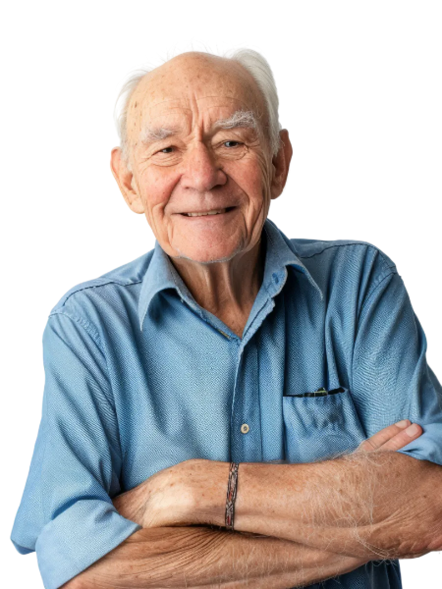 Happy elderly man in a wheelchair smiling and waving, showcasing joy and vitality.