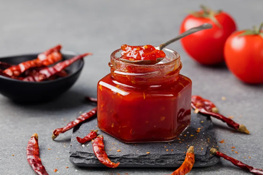a jar of tomato sauce and a bowl of tomatoes