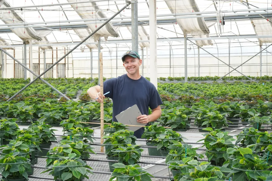 a man in a greenhouse