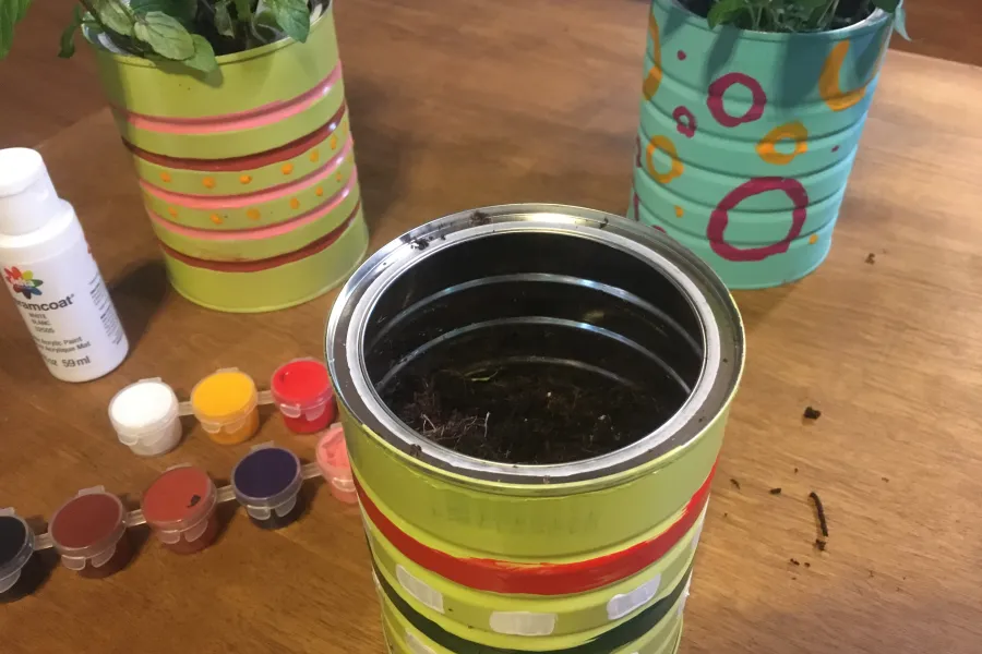 can with potting soil