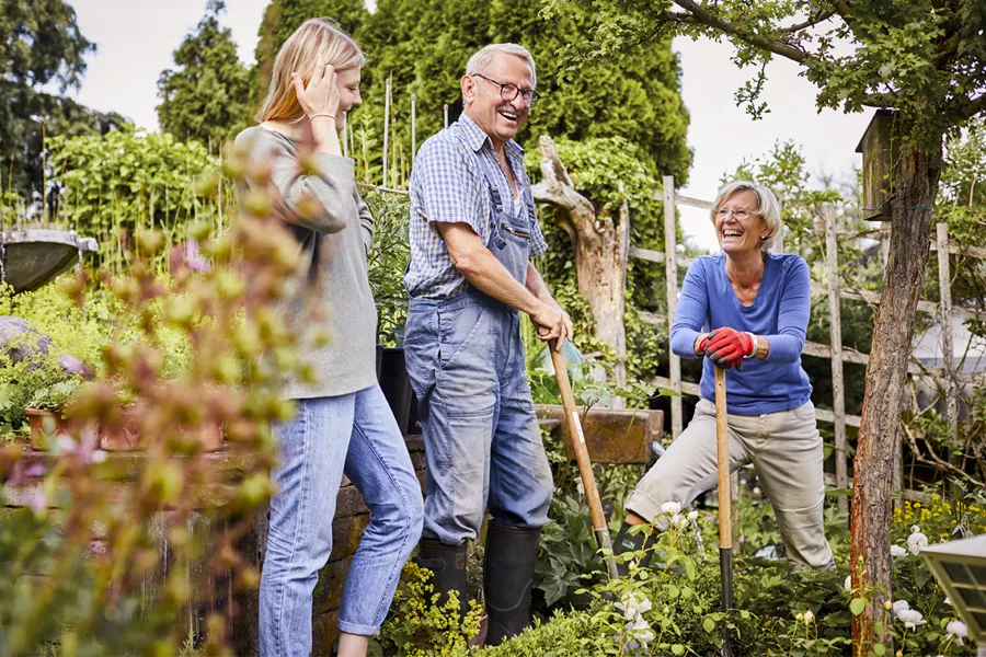 smiling while gardening