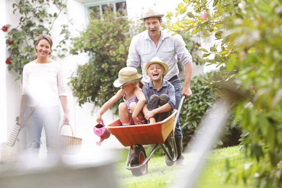 happy in wheelbarrow