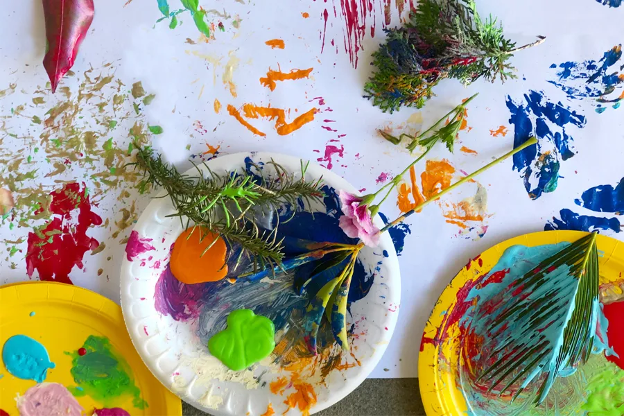 Painting with flowers and foliage