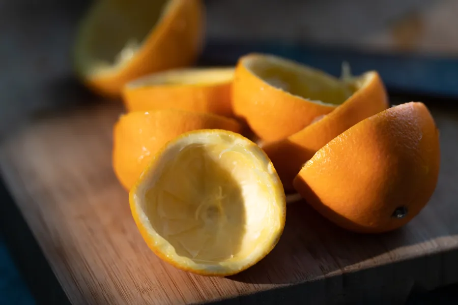 empty oranges for bird feeder