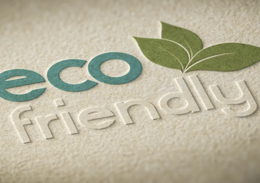 An embossed logo that reads eco friendly