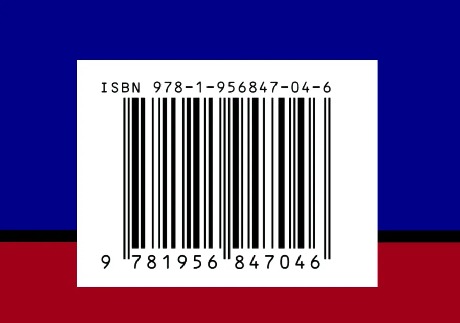 An ISBN number and barcode printed on a blue and red background