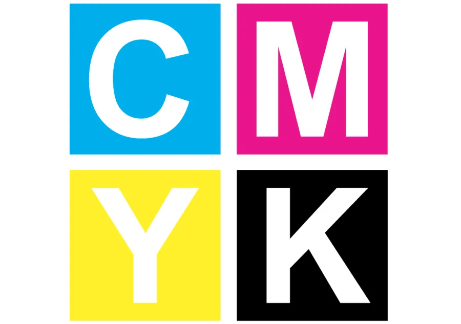 The letters CMYK displayed in boxes of corresponding colors
