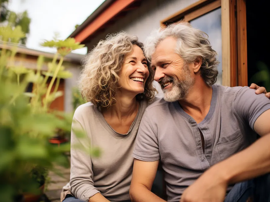 a man and a woman laughing