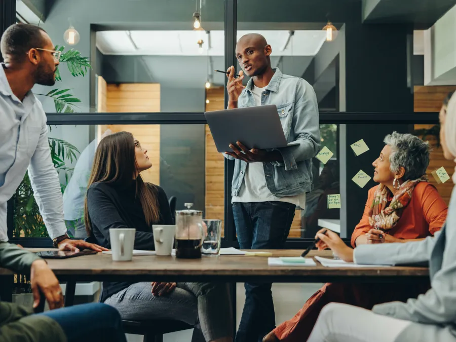 a group of people discussing something