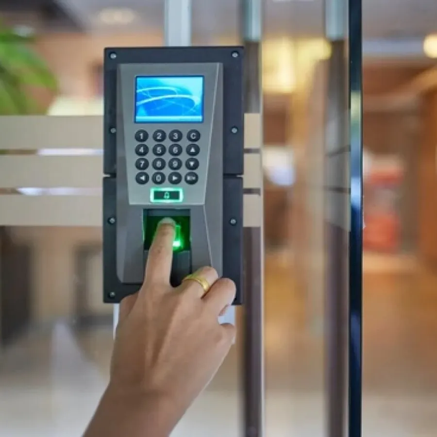 ingerprint scanner and keypad for secure access at office entrance door