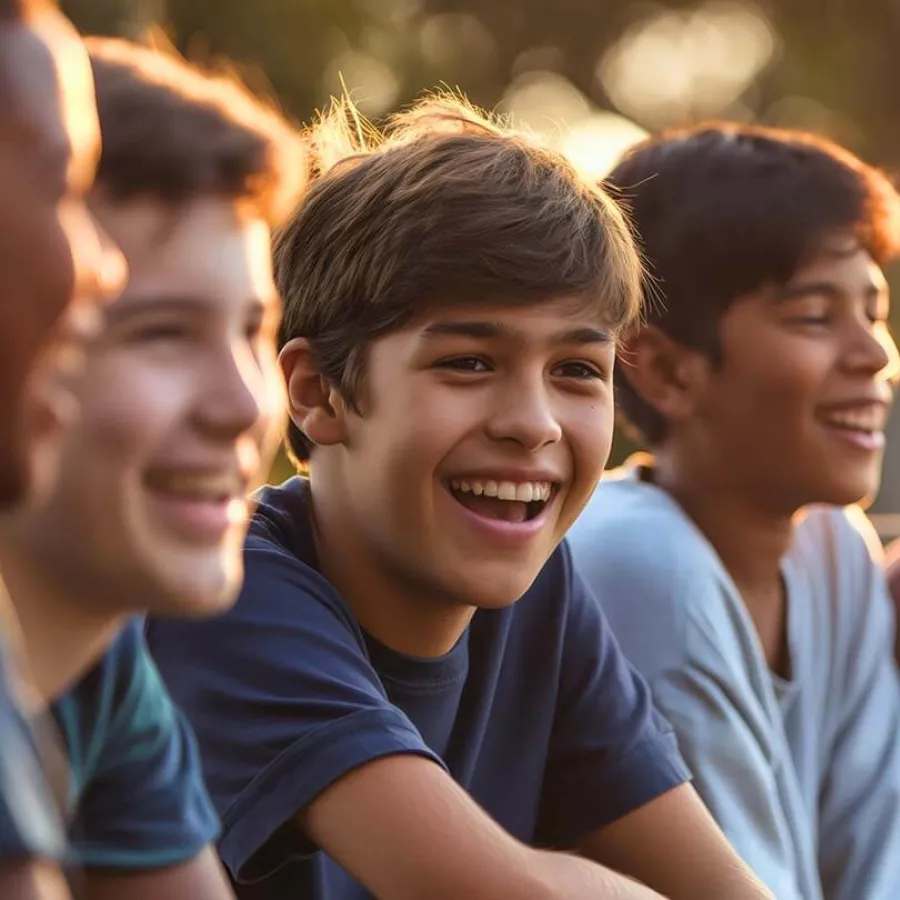 a woman smiling with her hand on her chin