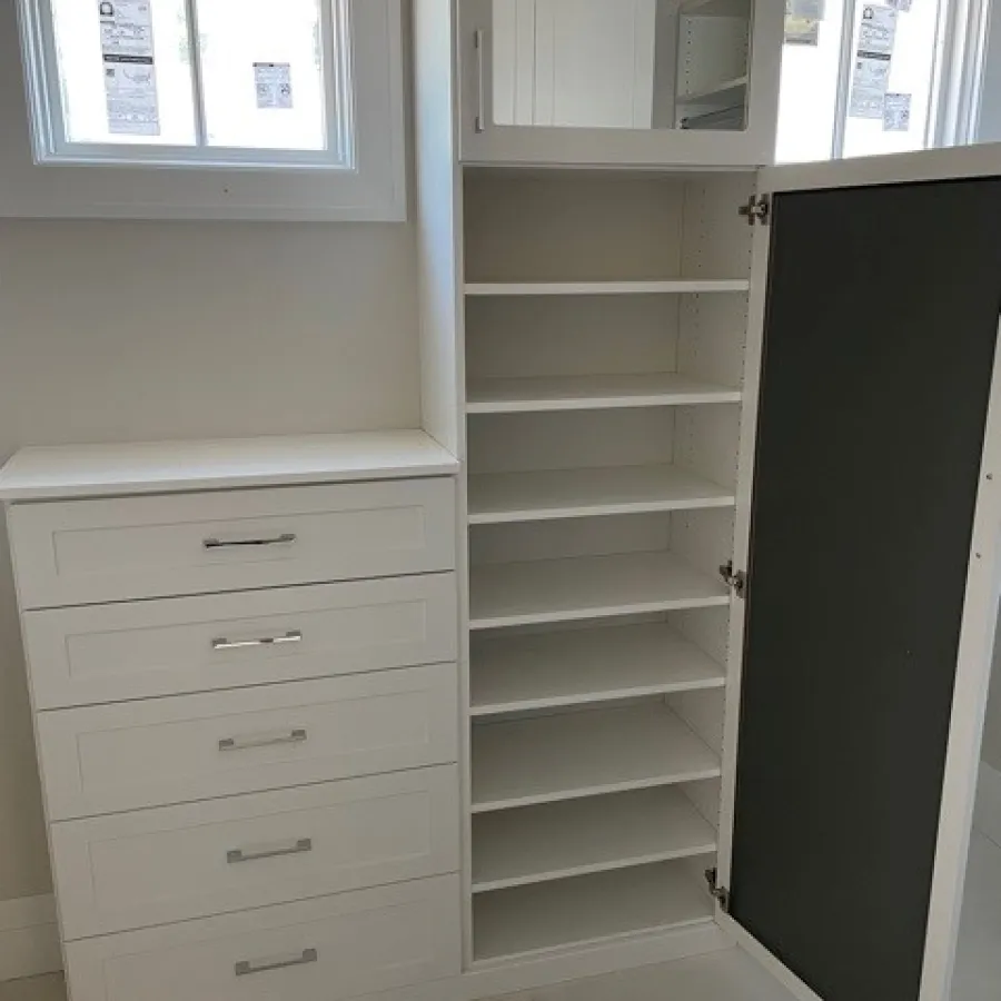 a white shelving unit