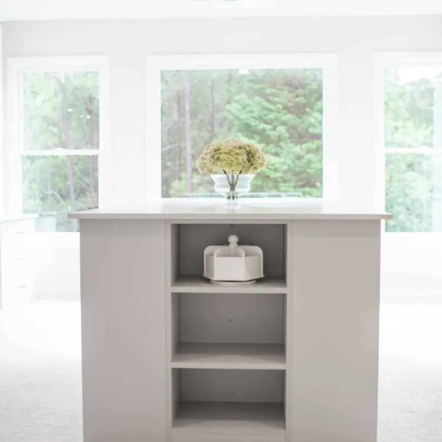 a white shelf with a plant on it