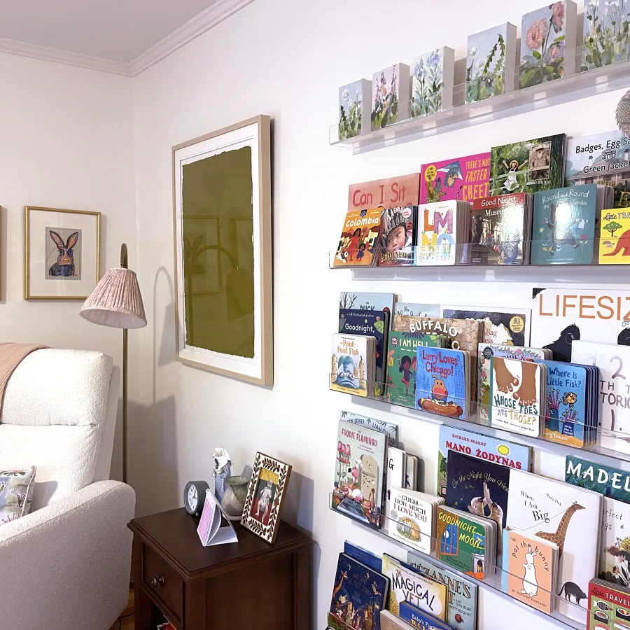 a wall with shelves of books